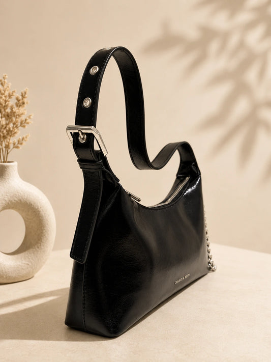 Charles & Keith Patent Curved Shoulder Bag