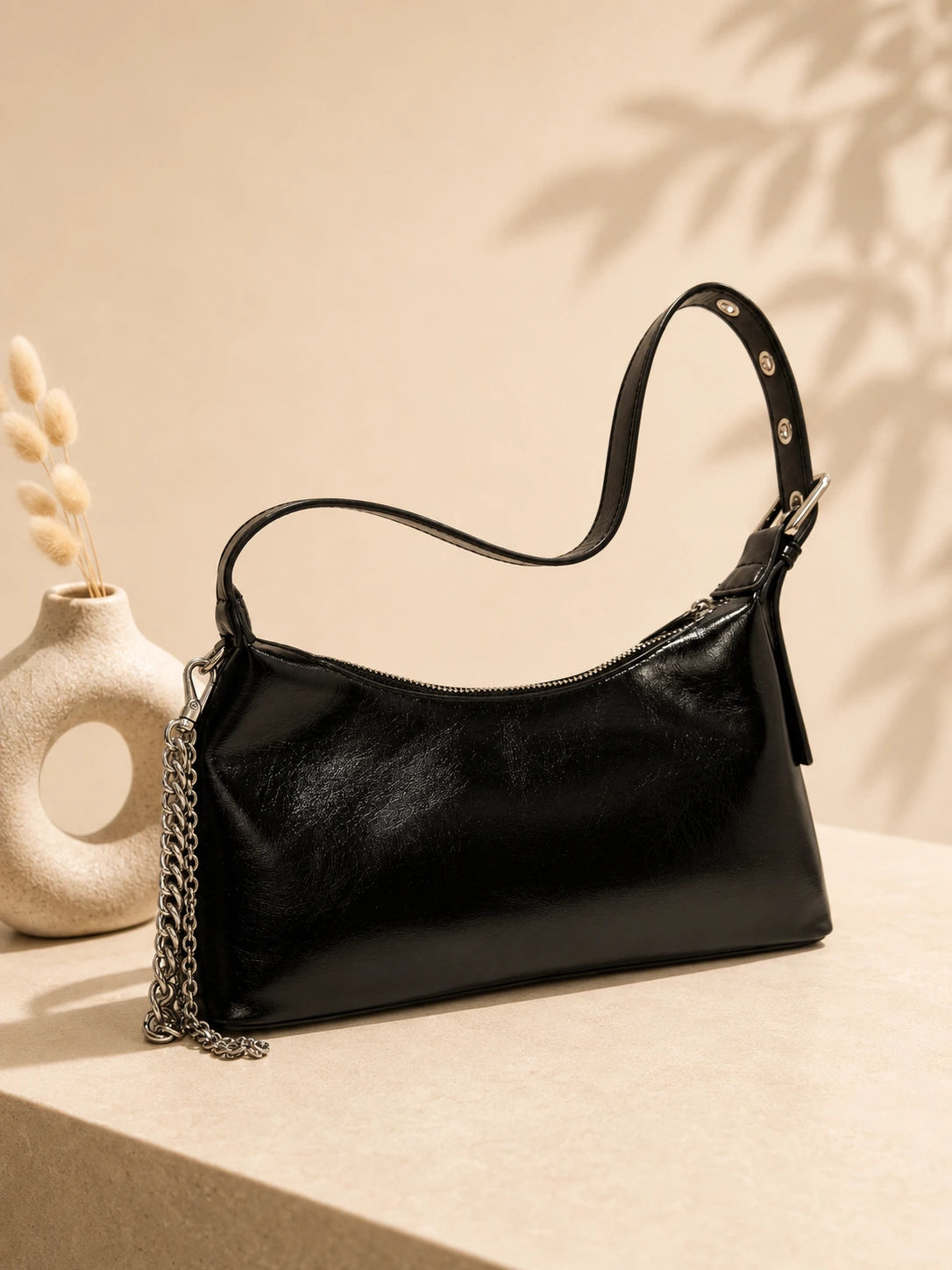 Charles & Keith Patent Curved Shoulder Bag