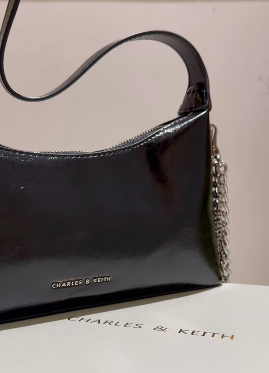 Charles & Keith Patent Curved Shoulder Bag