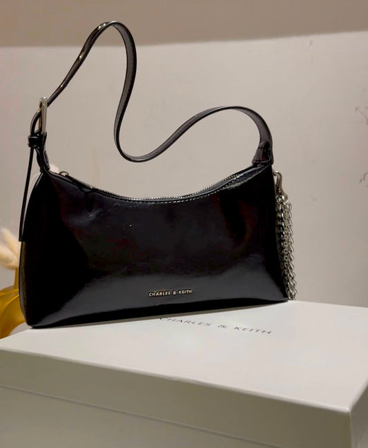 Charles & Keith Patent Curved Shoulder Bag